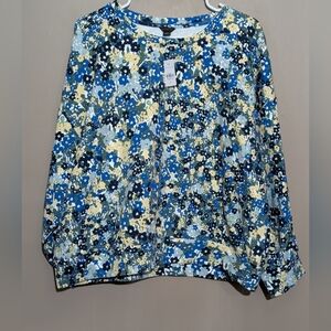 Ann Taylor Long Sleeve Puff Shirt, Size:XL, Color:Blue Floral